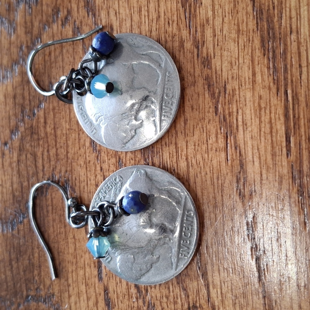 Buffalo Head Nickel Silver Coin Earrings - Picture 2 of 5
